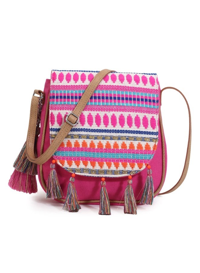 Anekaant Geomat Pink & Multi Acrylic Jacquard & Canvas Striped Sling Bag - Image 1